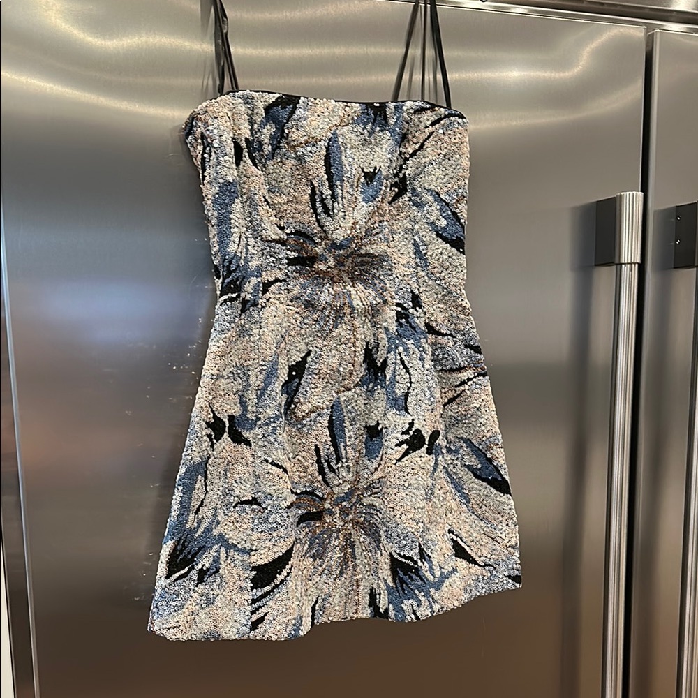 Marchesa Blue and Cream Floral Mini Dress